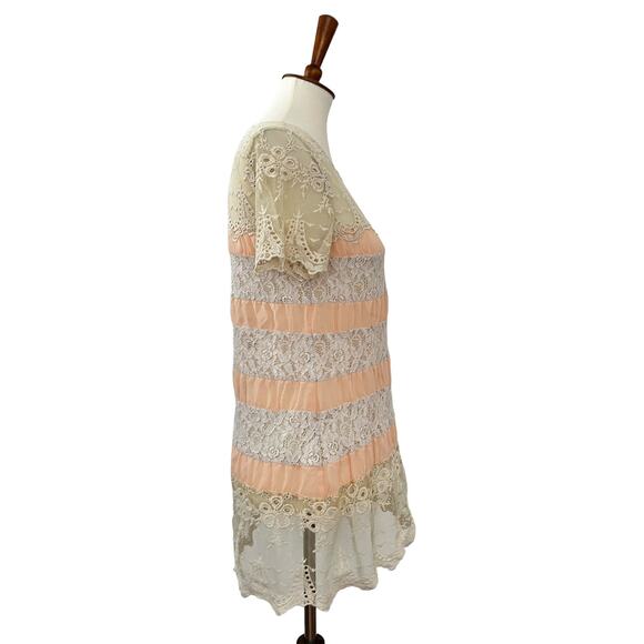 Sundance Womens Short Sleeve Lace Striped Pullover Top Shirt XS - Picture 2 of 8